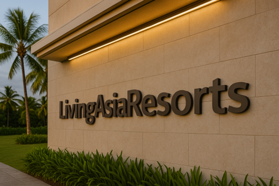 LivingAsiaResorts logo on resort wall